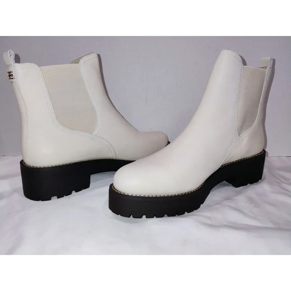 Sam Edelman Waterproof Lug Sole Chelsea Boots Justina 10 M Ivory White